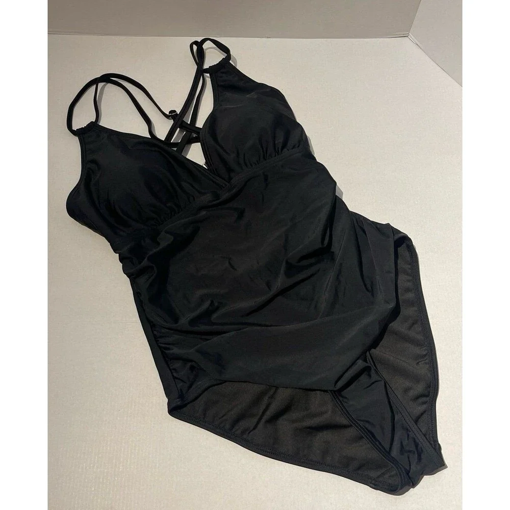 Charmo V Neck Tummy Control Criss Cross Light One-Piece Swimsuit Size L New